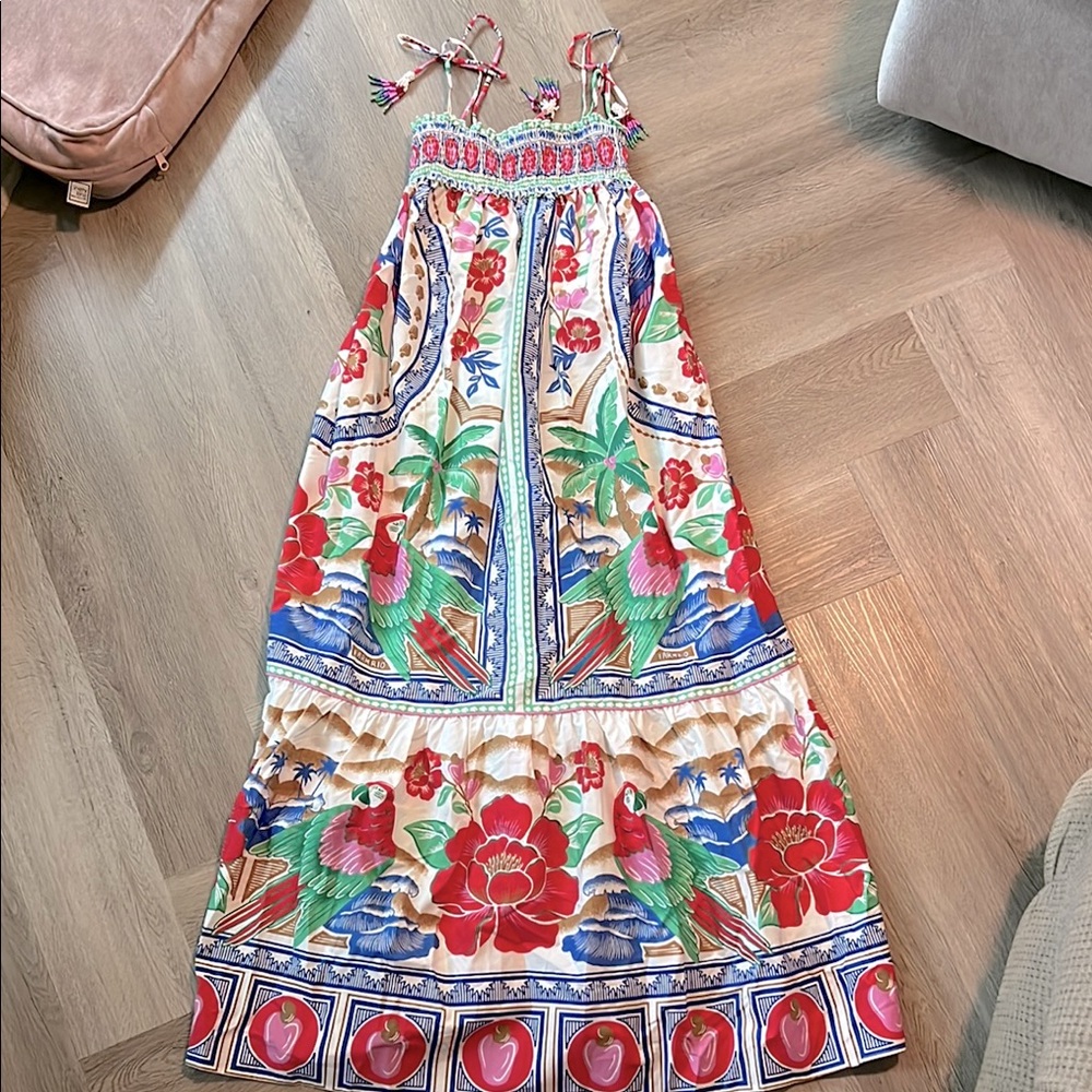FARM Rio Tropical Multicolor Tiered Maxi Dress - Pink, Green, Blue, Red - Picture 3 of 6